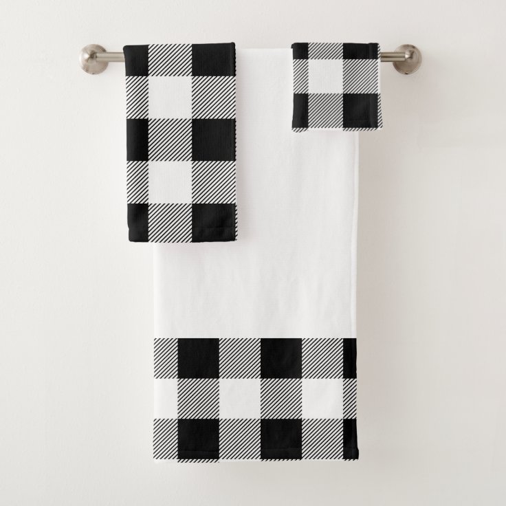 Vintage Black and White Buffalo Plaid Bath Towel Set Zazzle