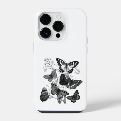 Vintage Black and White Butterflies iPhone 14 Pro Case