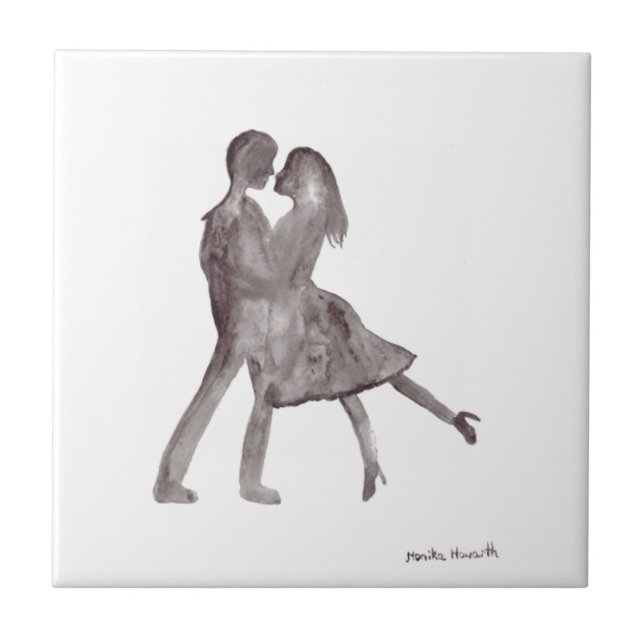 Vintage black and white chic Romance couple Tile (Front)