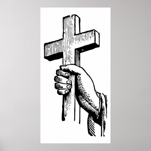 Vintage Black and White Christian Easter Cross Poster