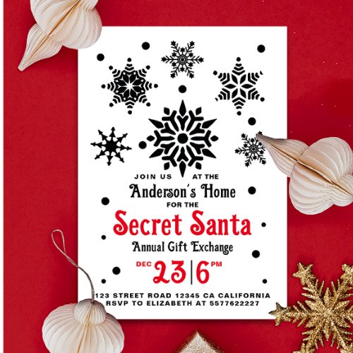 Vintage  Black And White Christmas Santa Snowflake Invitation