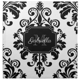 Vintage Black and White Cloth Napkin