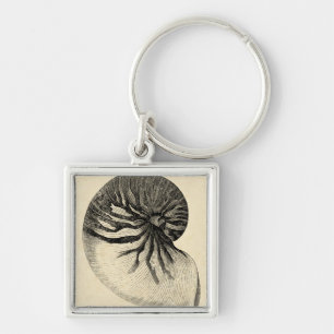 Vintage Black and White Conch Shell Keychain