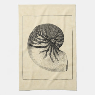 Vintage Black and White Conch Shell Kitchen Towel