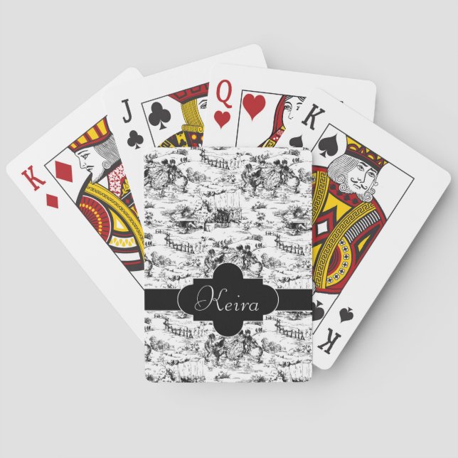 Vintage Black and White Country Toile Poker Cards (Back)