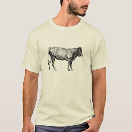 Vintage Black and White Cow Illustration Shirt