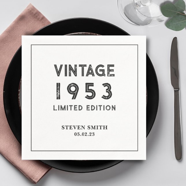 Vintage Black and White Custom Year Birthday Napkins (Creator Uploaded)