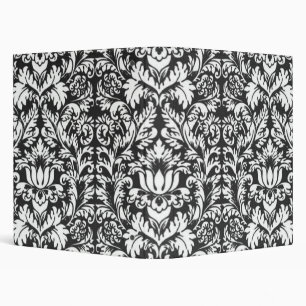 Vintage Black and White Damask Lace Brocade 3 Ring Binder