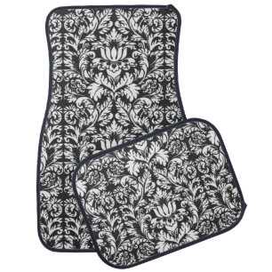 Vintage Black and White Damask Lace Brocade Car Mat