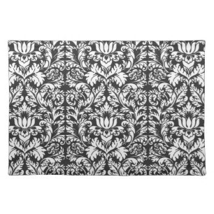 Vintage Black and White Damask Lace Brocade Cloth Placemat