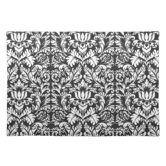 Vintage Black and White Damask Lace Brocade Cloth Placemat (Front)