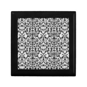 Vintage Black and White Damask Lace Brocade Jewelry Box