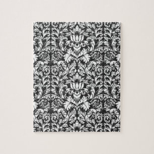 Vintage Black and White Damask Lace Brocade Jigsaw Puzzle