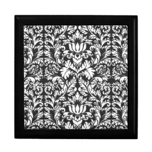 Vintage Black and White Damask Lace Brocade Keepsake Box
