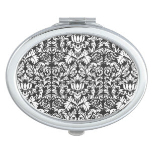 Vintage Black and White Damask Lace Brocade Makeup Mirror