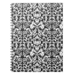 Vintage Black and White Damask Lace Brocade Notebook