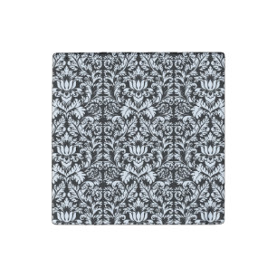 Vintage Black and White Damask Lace Brocade Stone Magnet