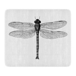 Vintage Black and White Dragonfly Illustration Cutting Board