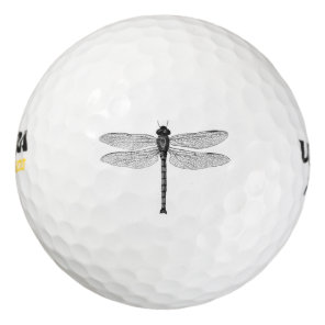 Vintage Black and White Dragonfly Illustration Golf Balls
