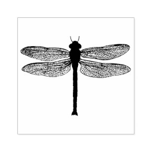 Vintage Black and White Dragonfly Illustration Rubber Stamp