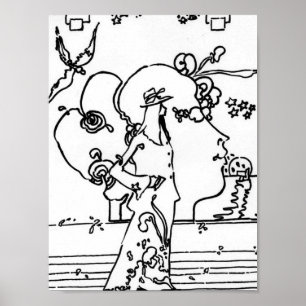 Vintage black and white drawing figure profile poster