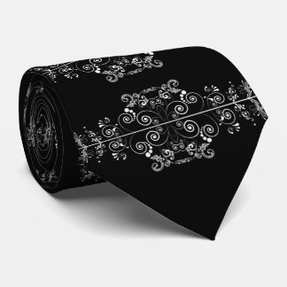 VINTAGE BLACK AND WHITE FILIGREE PATTERN NECK TIE