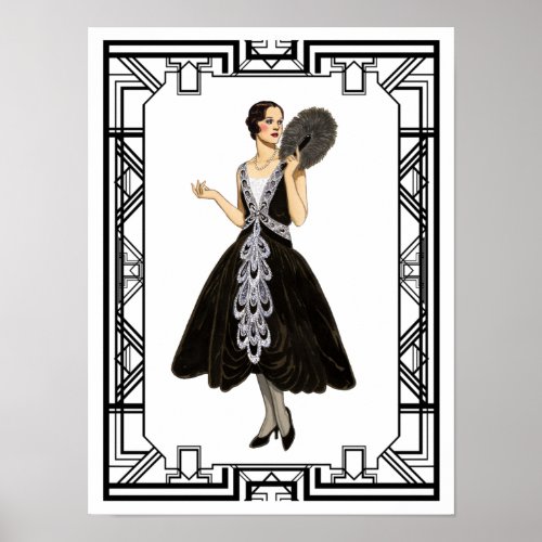 Vintage Black and White Flapper Evening Dress Poster