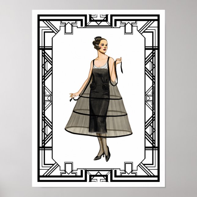 Vintage Black and White Flapper Evening Gown Poster (Front)