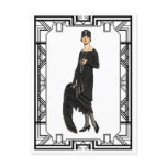 Vintage Black and White Flapper Illustration Postcard