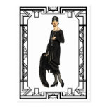 Vintage Black and White Flapper Illustration Postcard