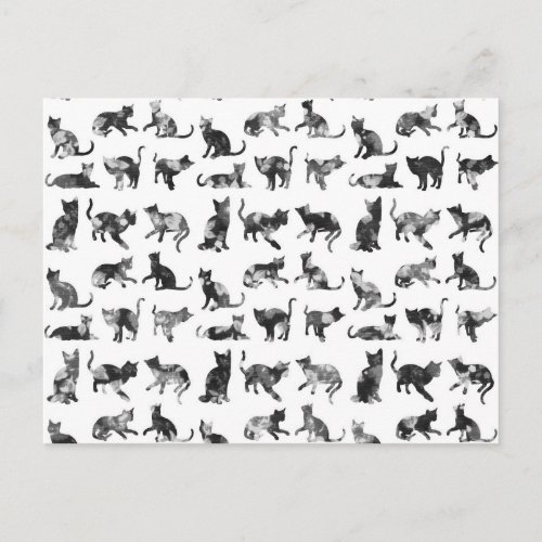 Vintage black and white floral cats pattern postcard