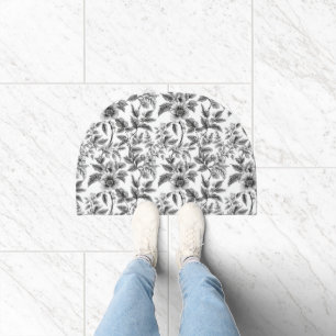Vintage Black and White Floral Pattern Ferns Doormat