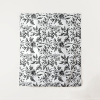 Vintage Black and White Floral Pattern Ferns Tapestry