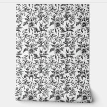 Vintage Black and White Floral Pattern Ferns