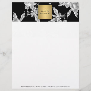 Vintage Black and White Floral Pattern Letterhead