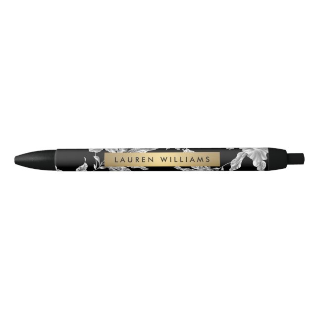 Vintage Black and White Floral Pattern Pen (Front)