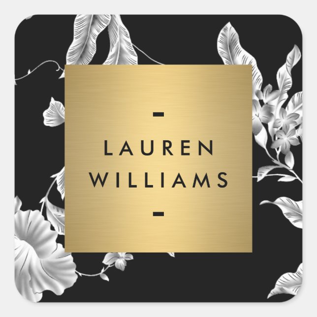 Vintage Black and White Floral Pattern Square Sticker (Front)