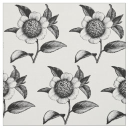 Vintage Black and White Flower Illustration Fabric