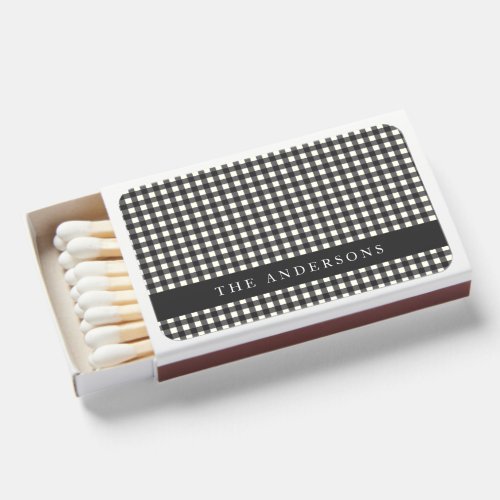 Vintage Black and White Gingham Plaid Personalized Matchboxes