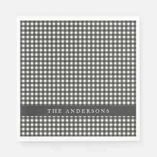 Vintage Black and White Gingham Plaid Personalized Napkins