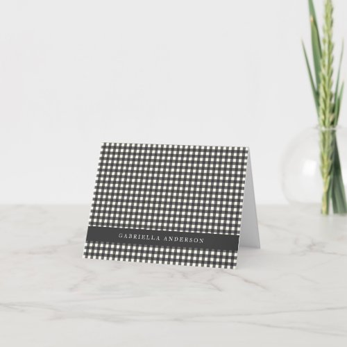 Vintage Black and White Gingham Plaid Personalized Note Card