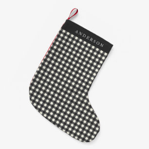 Vintage Black and White Gingham Plaid Personalized Small Christmas Stocking