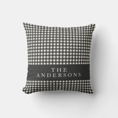 Vintage Black and White Gingham Plaid Personalized Throw Pillow