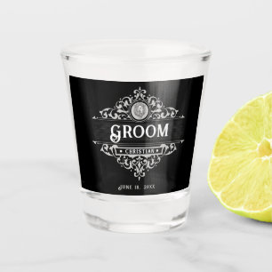 Vintage Black and White Groom Shot Glass