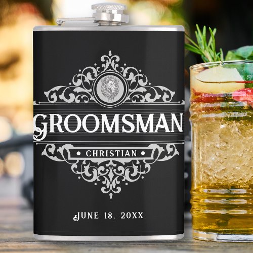 Vintage Black and White Groomsman Flask
