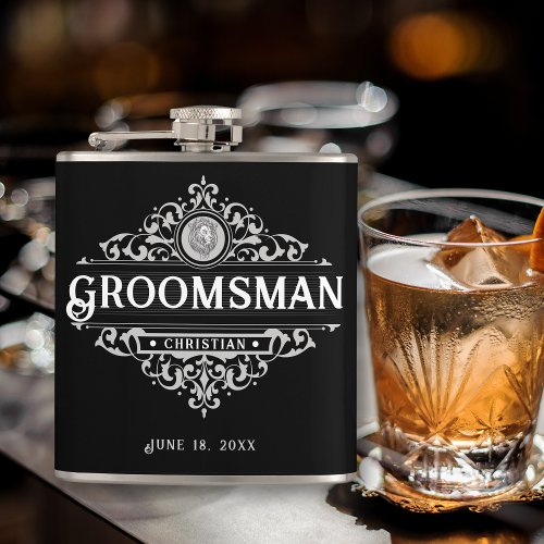 Vintage Black and White Groomsman Flask