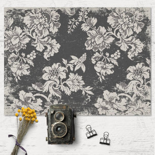 Vintage Black and White Grunge Floral Tissue Paper