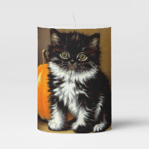 Vintage Black and White Halloween Cat Pillar Candle