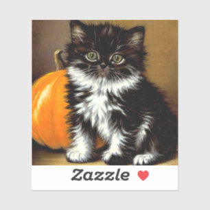 Vintage Black and White Halloween Cat Sticker