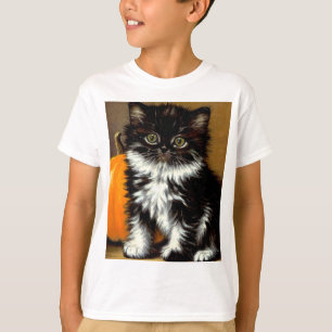 Vintage Black and White Halloween Cat T-Shirt
